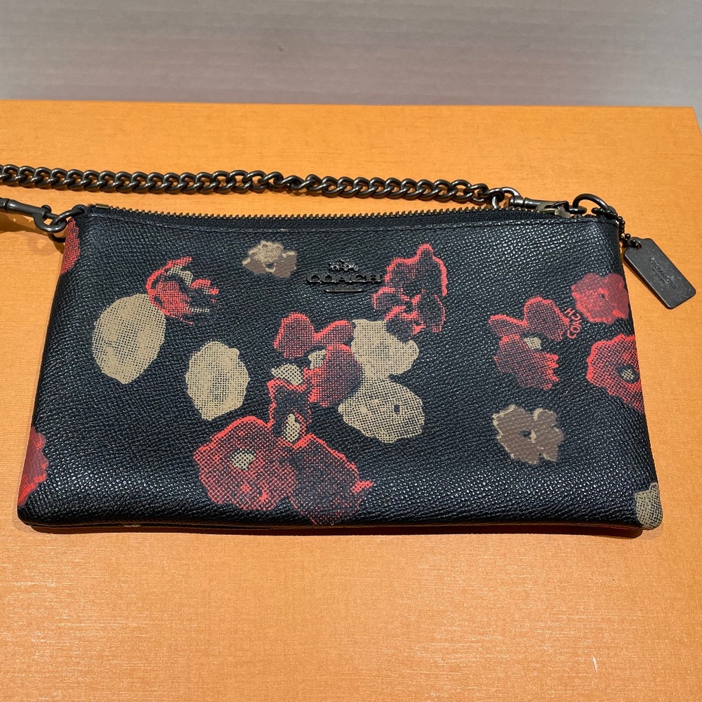 Coach Crossbody Black with red and beige floral